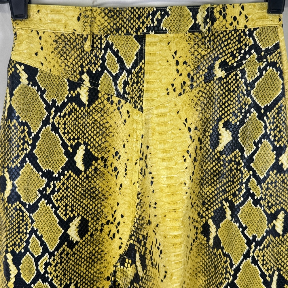 Mistress Rocks Wide-Leg Pants Yellow Snake Print Faux Patent Leather Flat Front - Picture 11 of 12